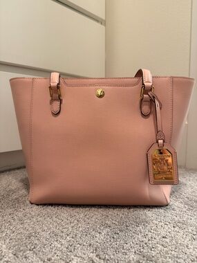 Ralph Lauren Blush Pink Leather Tote with Gold Hardware